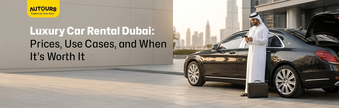 Dubai luxury car rental at airport pickup area