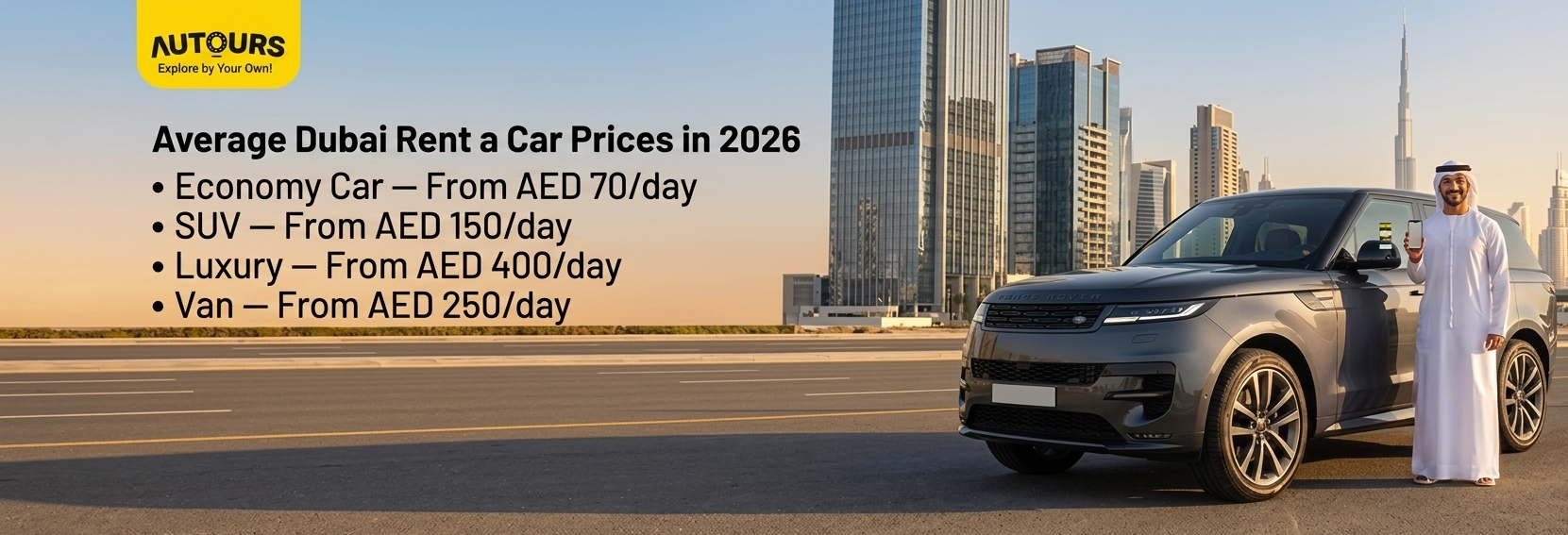 Average Dubai rent a car prices in 2026 for economy, SUV, luxury, and van rentals