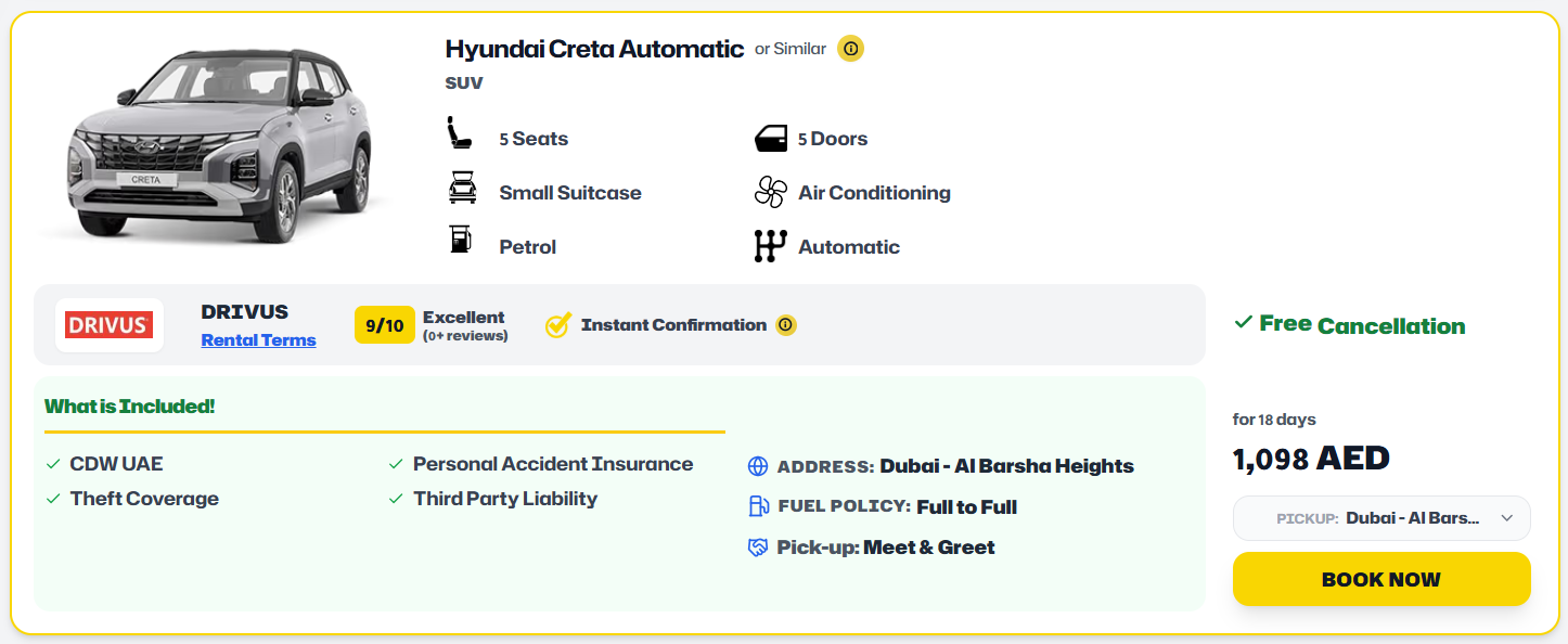 Hyundai Creta rental car by Drivus in the UAE